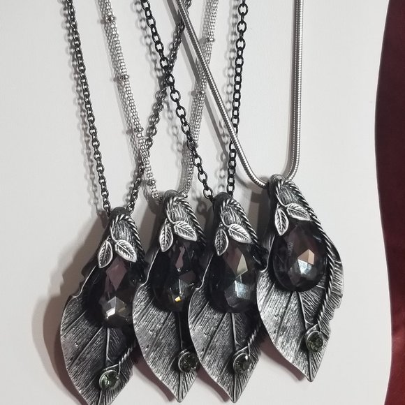 Swarovsk Crystal Maple Leaf Brooch/Necklace - Gray - Picture 6 of 10